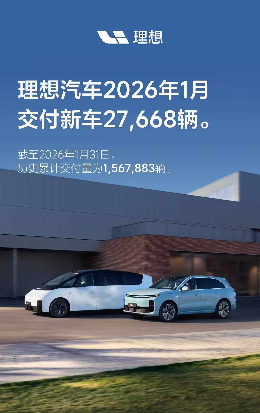 理想汽车2026年1月交付2.77万辆 累计交付破156万